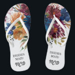 Navy Marsala Orange Floral Bridesmaid Favor Flip Flops<br><div class="desc">This design features a floral element in navy blue,  orange and Marsala burgundy with autumn fall foliage watercolor leaves and wildflowers. Matching products available in collection “ Navy Marsala Orange Floral Geometric Wedding “</div>