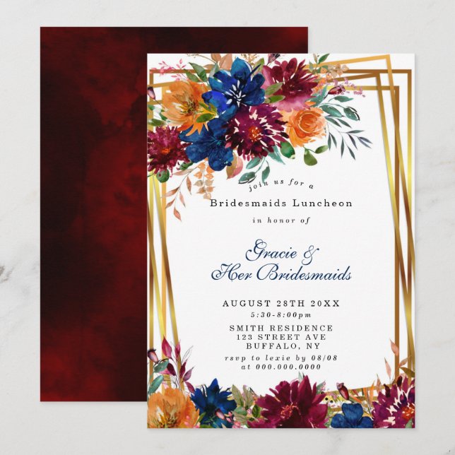 Navy Marsala Orange Floral Bridesmaids Luncheon  (Front/Back)