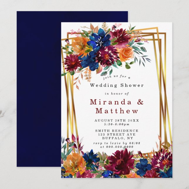 Navy Marsala Orange Floral Gold Couples Shower (Front/Back)