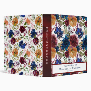 Navy Marsala Orange Floral Wedding Album 3 Ring Binder