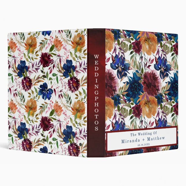 Navy Marsala Orange Floral Wedding Album  3 Ring Binder (Background)