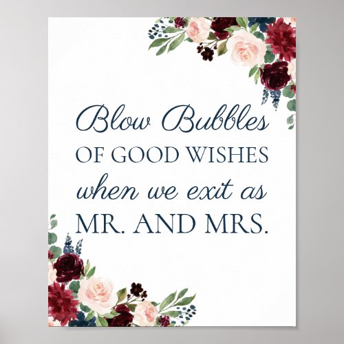 Navy Marsala Wedding Bubbles of Good Wishes Sign