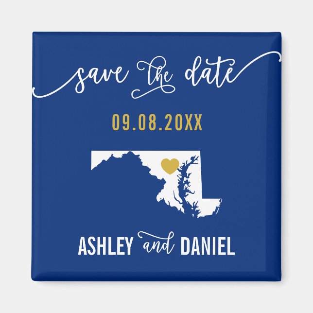 Navy Maryland Wedding Save the Date Map Magnet (Front)