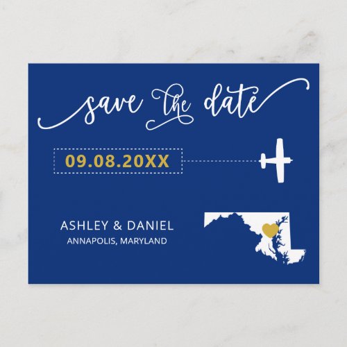 Navy Maryland Wedding Save the Date Map Postcard