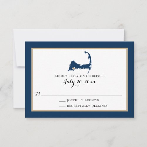 Navy Mashpee Cape Cod with gold heart Wedding RSVP