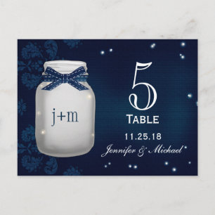 Navy Mason Jar with Fireflies Table Number Cards