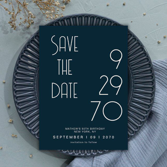 Navy Matte Simple Minimal Birthday Save The Date (Creator Uploaded)