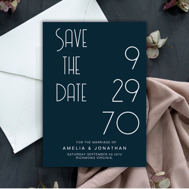 Navy Matte Simple Minimal Wedding Save The Date (Creator Uploaded)