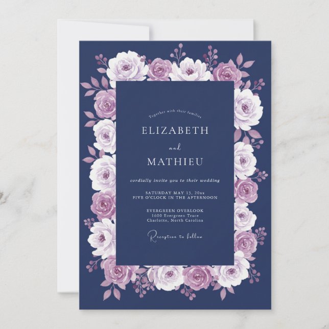 Navy Mauve Noble Winter Wedding Invitation (Front)