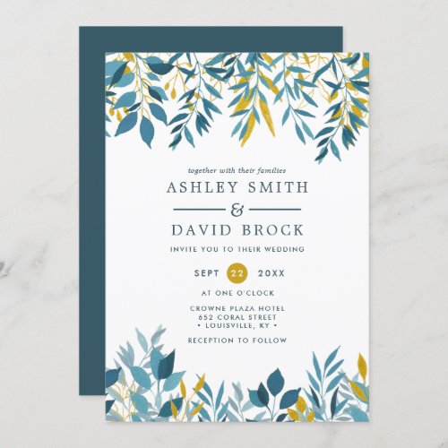 Navy Meadow  Floral Botanical Watercolor Wedding Invitation