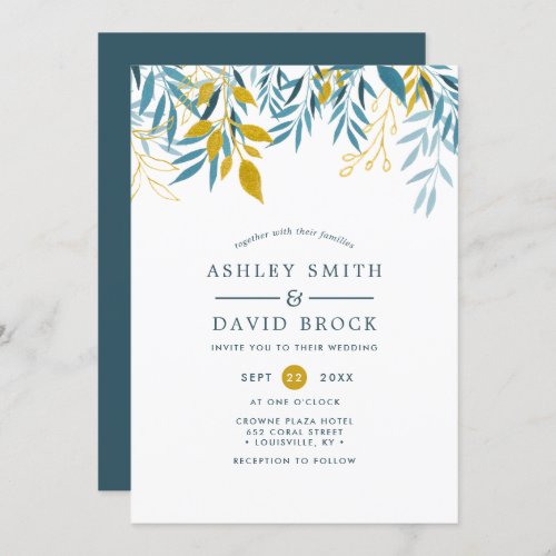 Navy Meadow  Floral Watercolor Wedding Invitation