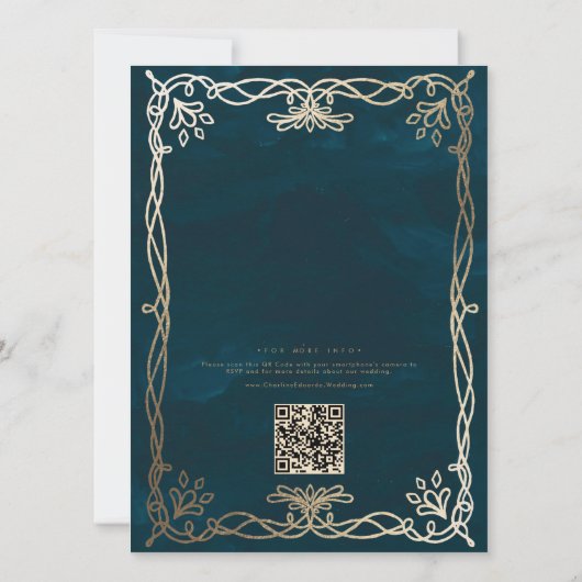 Navy Medieval Gold Ivy Wedding Details (Back)