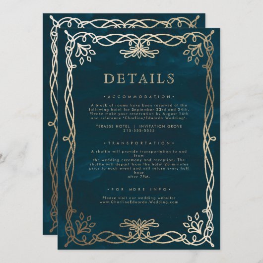 Navy Medieval Gold Ivy Wedding Details (Front/Back)