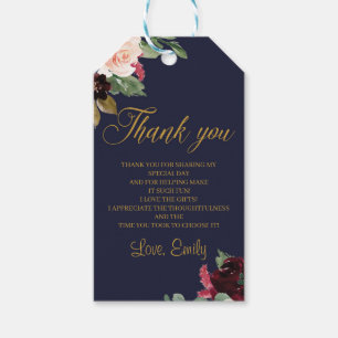 Navy merlot blush pink floral bridal shower gift tags