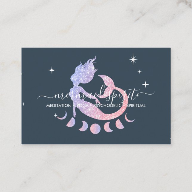 Navy Mermaid spiritual stars moon Business Card (Front)