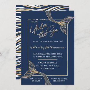 Navy Mermaid Under The Sea Baby Shower Invitation