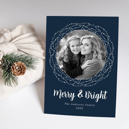 Navy Merry and Bright Photo Holiday Card
