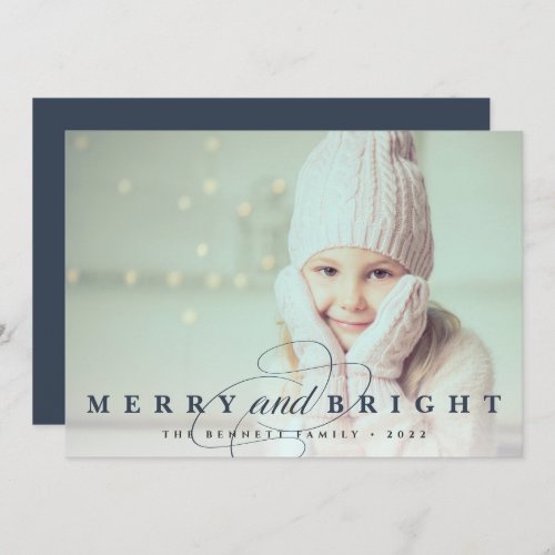 Navy  Merry  Bright Photo Holiday Card