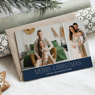 NAVY MERRY Christmas Elegant 2 Photo message Holiday Card