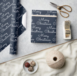 Navy Merry Christmas Holiday Wrapping Paper