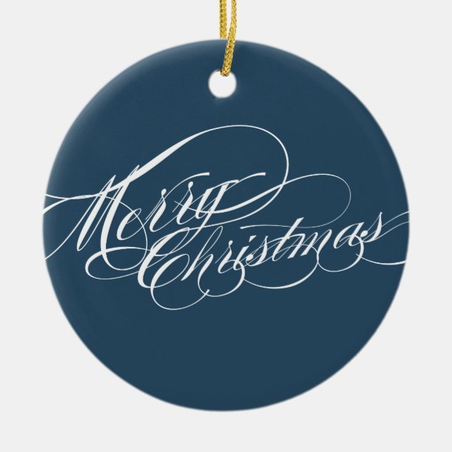 Navy Merry Christmas Photo Ornament (Front)