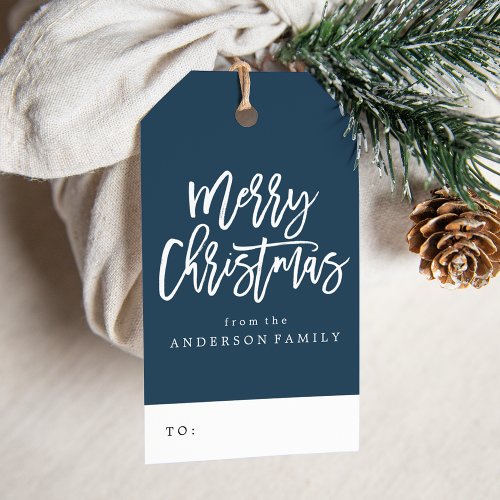 Navy Merry Christmas Script Holiday Gift Tags
