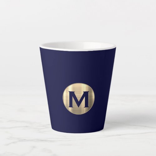 Navy Metallic Gold Monogram Latte Mug