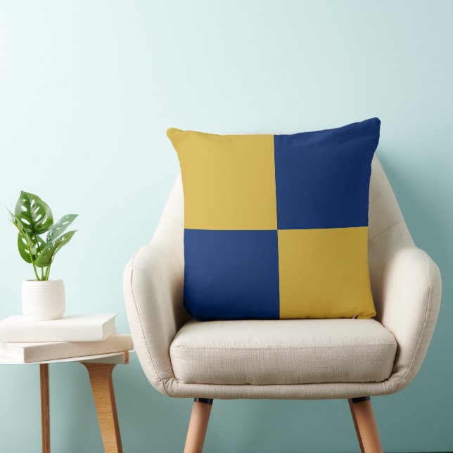 Navy & Metallic Gold Square Box Stylish Pattern Throw Pillow (Chair)