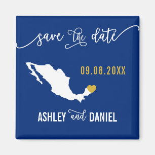 Navy Mexico Wedding Save the Date Map Magnet