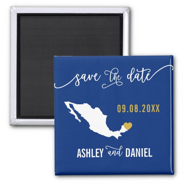 Navy Mexico Wedding Save the Date Map Magnet (Front)