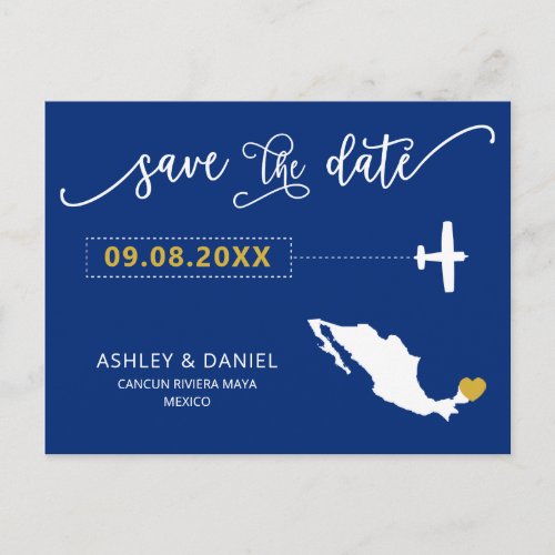 Navy Mexico Wedding Save the Date Map Postcard