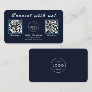 Navy Midnight Blue Dual QR Code Multi Social Business Card