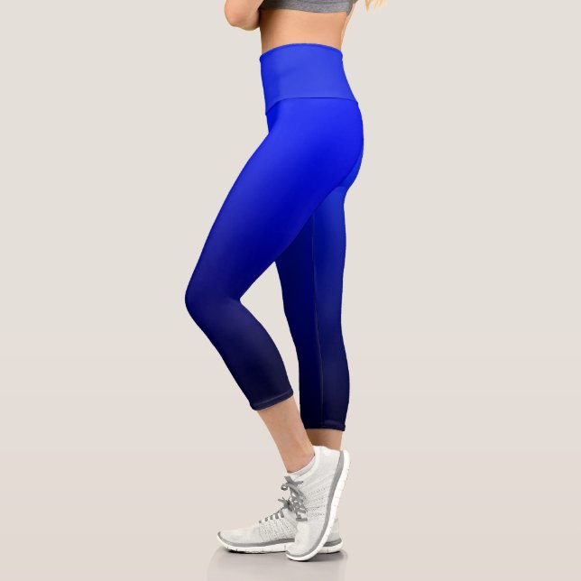 Navy Midnight Blue Ombre Gradient Capri Leggings (Left)