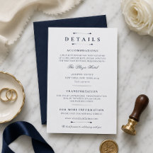 Navy Minimal Luxury Wedding Details Card Template