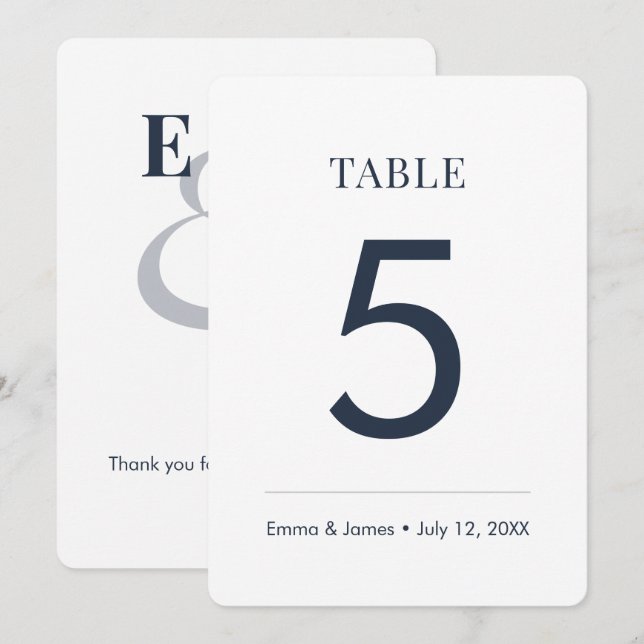 Navy Minimalist Ampersand | Table Number (Front/Back)