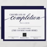 Navy Minimalist Certificate of Completion Award<br><div class="desc">Modern Navy Blue Minimalist Certificate of Completion Awards.</div>