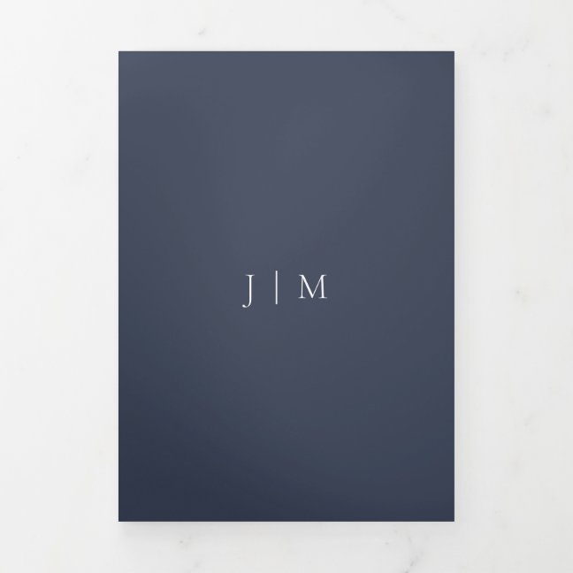 Navy Minimalist Modern Formal Wedding Tri-Fold Card