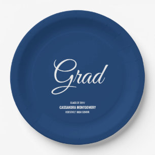 Navy Minimalist Modern Graduation Party Paper Plates