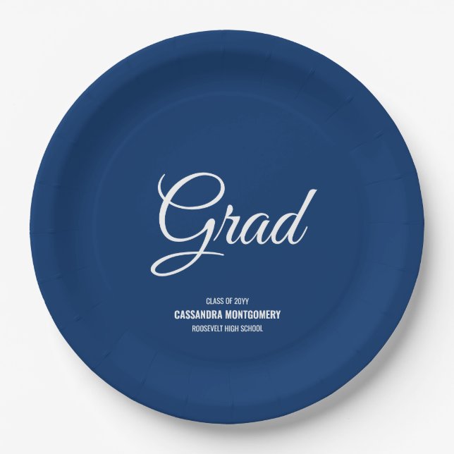 Navy Minimalist Modern Graduation Party Paper Plates (Front)