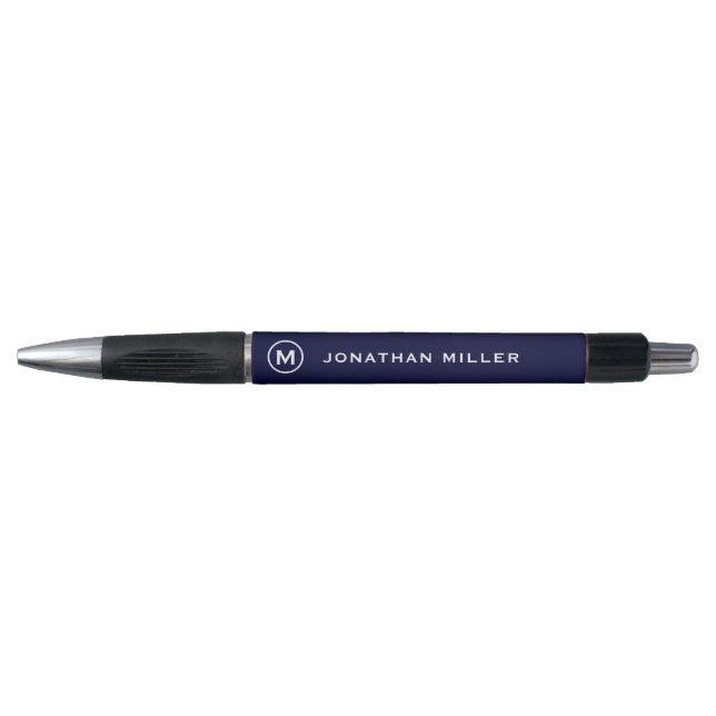 Navy Minimalist Monogram Personalized Pen (Front)