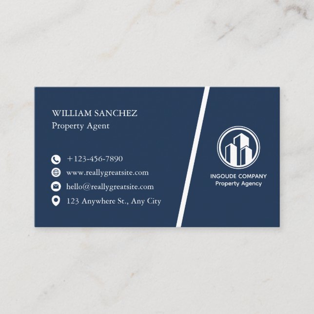 Navy Minimalist Property agent  Business Card (Front)
