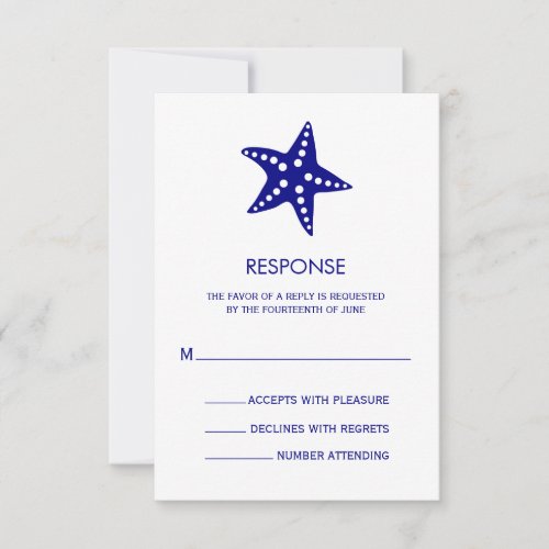 Navy Minimalist Starfish Wedding Response Card