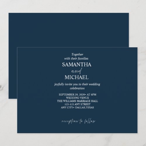 Navy Minimalist Wedding Design Invitation