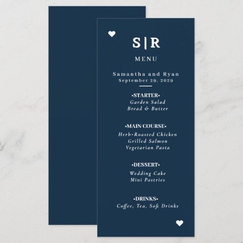 Navy Minimalist Wedding Menu