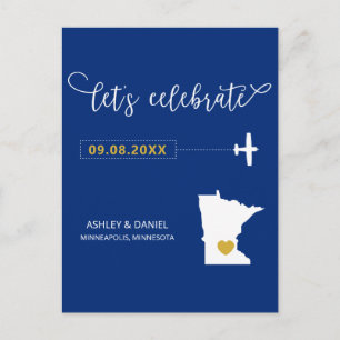 Navy Minnesota Wedding Save the Date Map Postcard