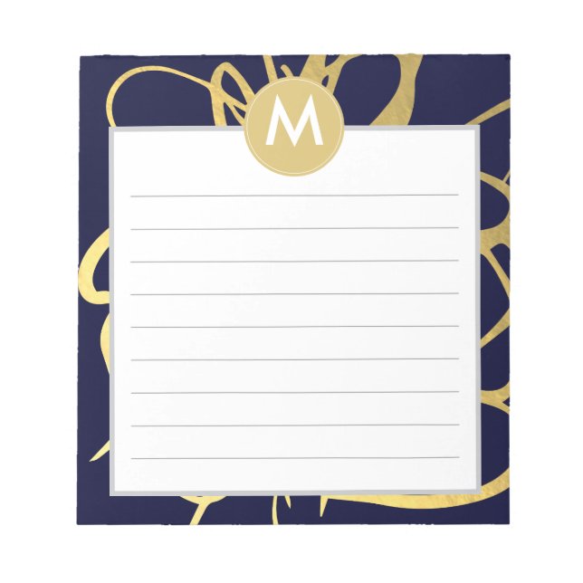 Navy & Mint Brushstrokes Monogram Initial Notepad (Front)