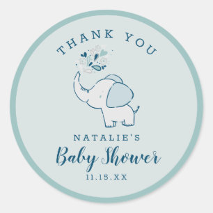 Navy & Mint Cute Elephant Baby Shower Thank You Classic Round Sticker