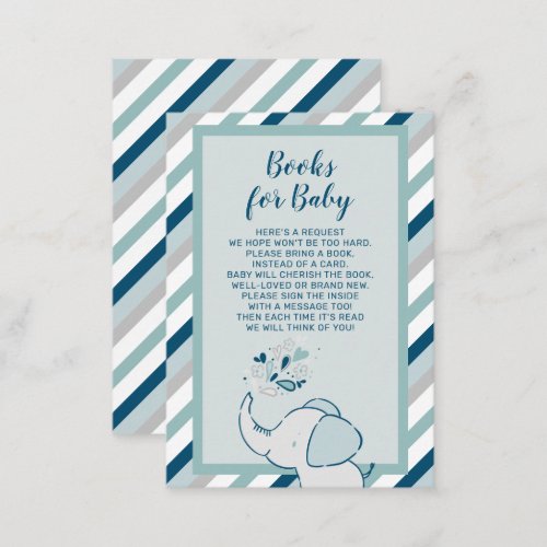 Navy  Mint Elephant Baby Shower Books for Baby Enclosure Card