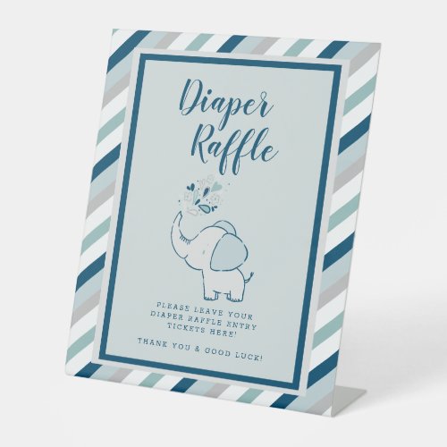 Navy  Mint Elephant Baby Shower Diaper Raffle Pedestal Sign