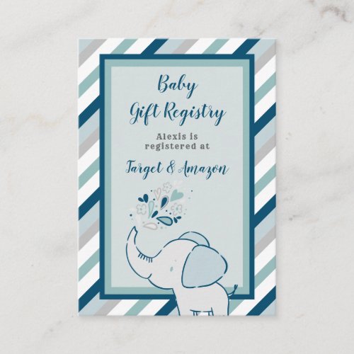 Navy  Mint Elephant Baby Shower Gift Registry Enclosure Card